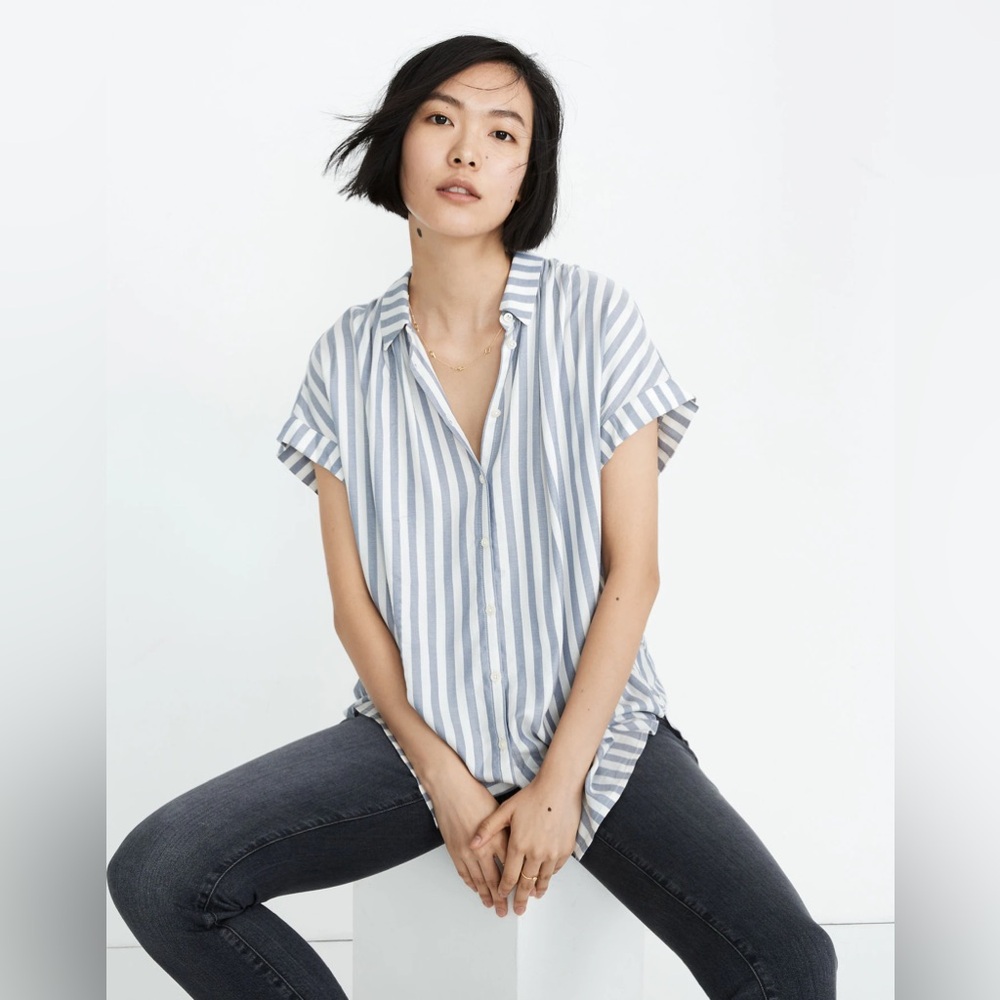 Madewell Medium Blue & White Striped Shirt